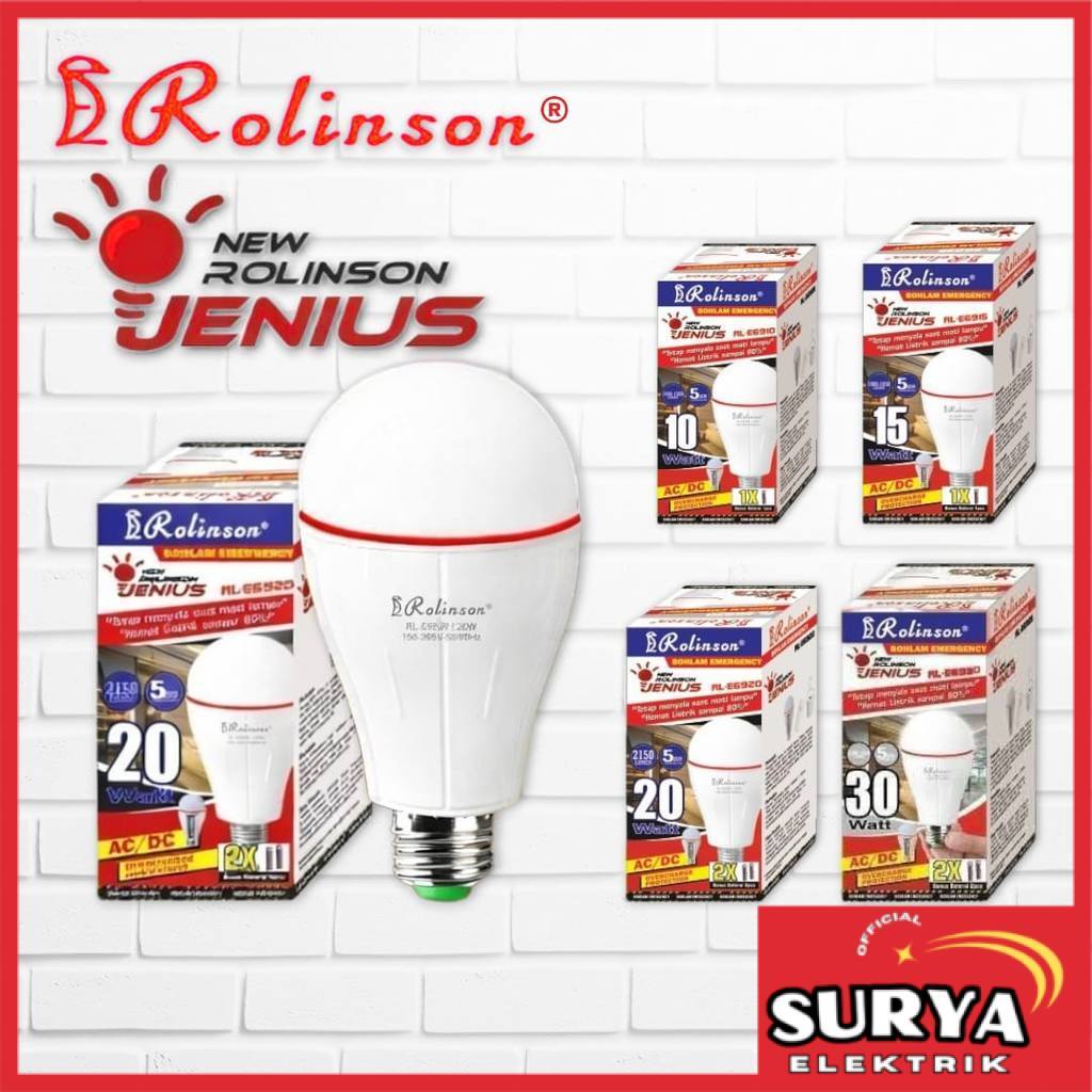 Bohlam Lampu ROLINSON JENIUS LED AC / DC 10W 15W 20W 30W Magic Genius Emergency Darurat  E27 Lithium