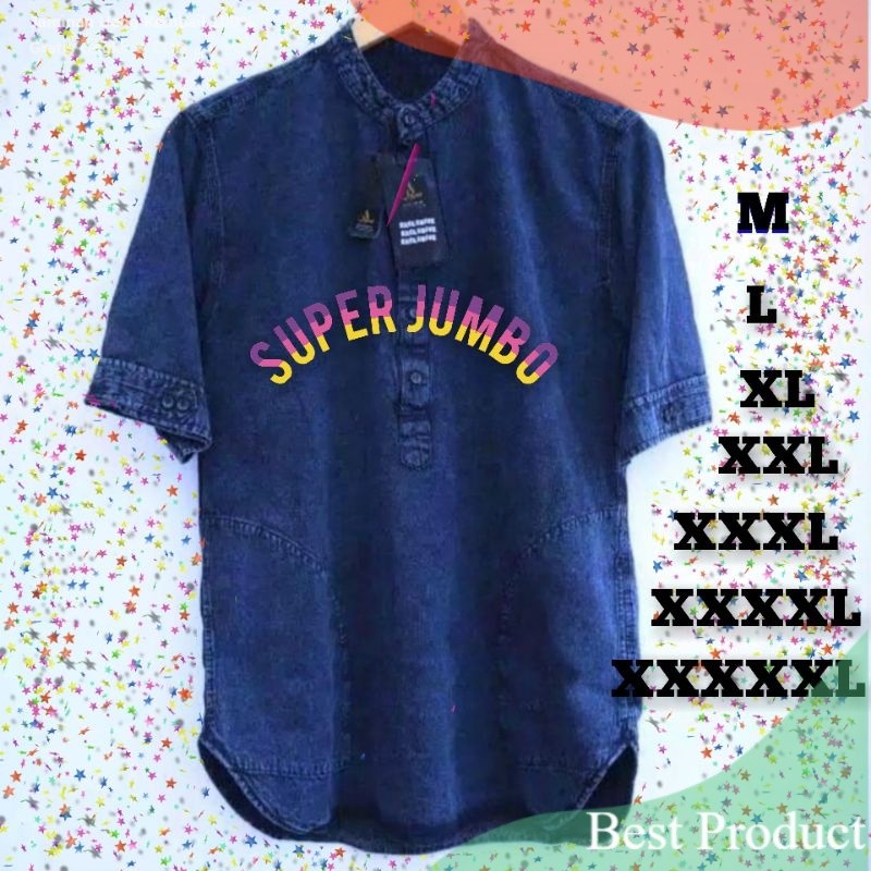Super JUMBO Kemeja Koko Kurta Pakistan Bahan Jeans- pakaian pria lainnya