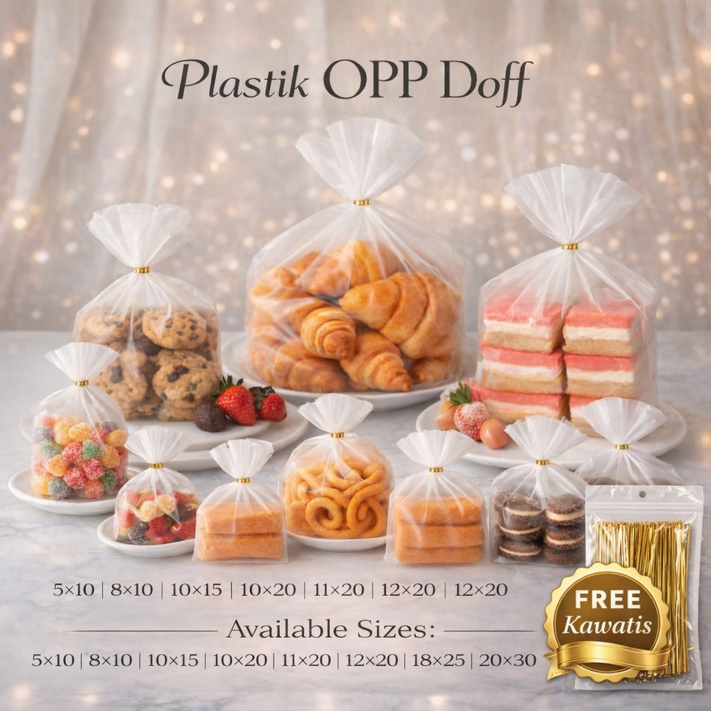 100Lembar Kantong Plastik OPP Doff 100 Mikron Tebal Tanpa Lem Plastik Doff OPP Souvenir Tebal 50 Mik