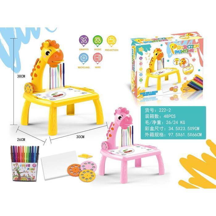 Meja Proyektor Projector Anak Mainan Edukasi Meja Belajar Gambar Anak - Pryektor Pink