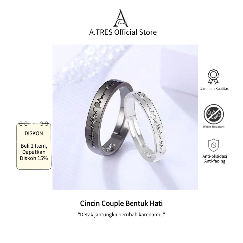 Cincin Pasangan EKG Hitam Putih Cincin Adjustable Cincin Polos Cincin Pria Cincin Titanium Silver Ci