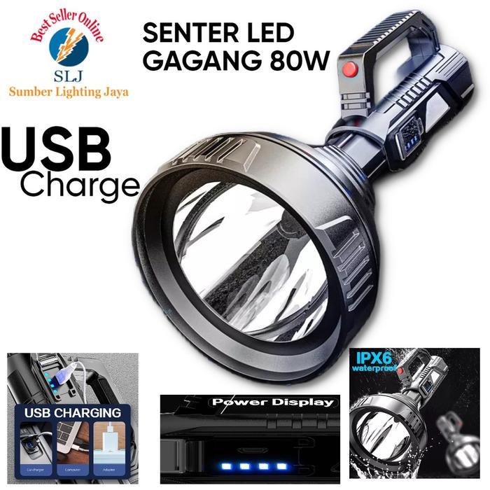 SENTER LED GAGANG 80W RECHARGEABLE / SENTER CAS USB SUPER TERANG Baterai Kotak - SENTER GAGANG