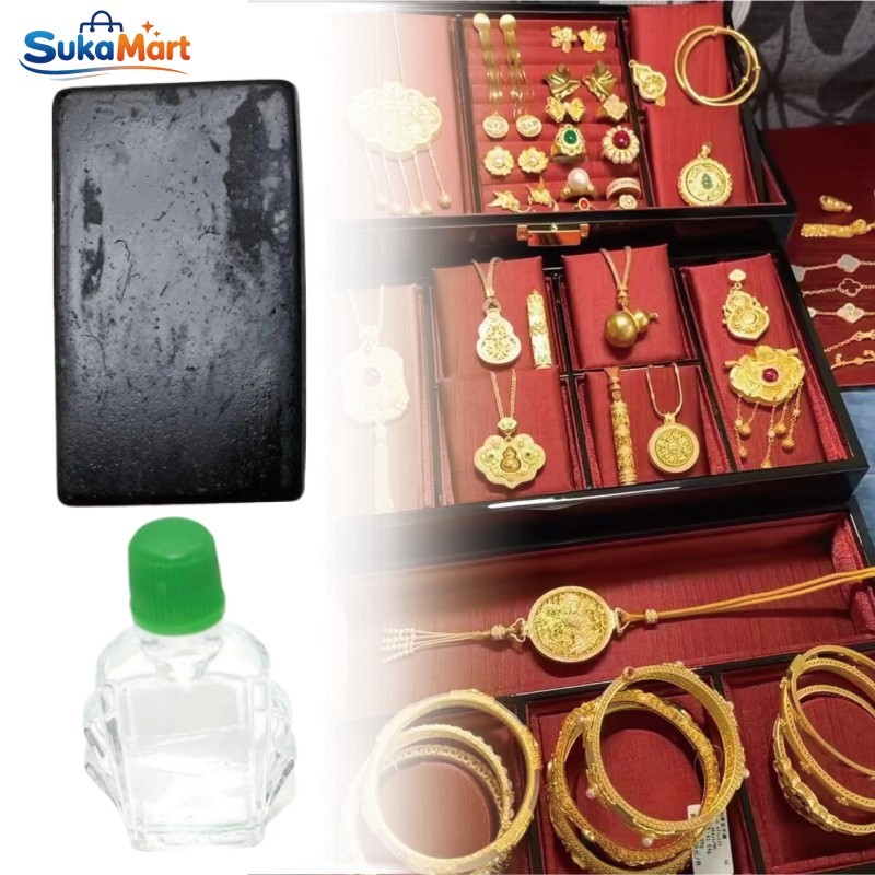 Batu Tes Uji Emas Alat Cek Emas Gosok Uji Emas untuk Perhiasan Uji Keasaman Batu Sentuh Set Cairan T