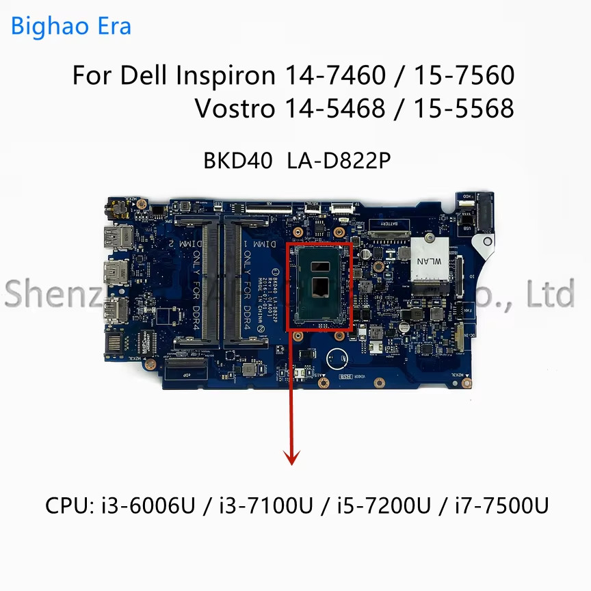 BKD40 LA-D822P For Dell Inspiron 14-7460 15 7560 Vostro 5468 5568 Laptop Motherboard With i3-6006U i