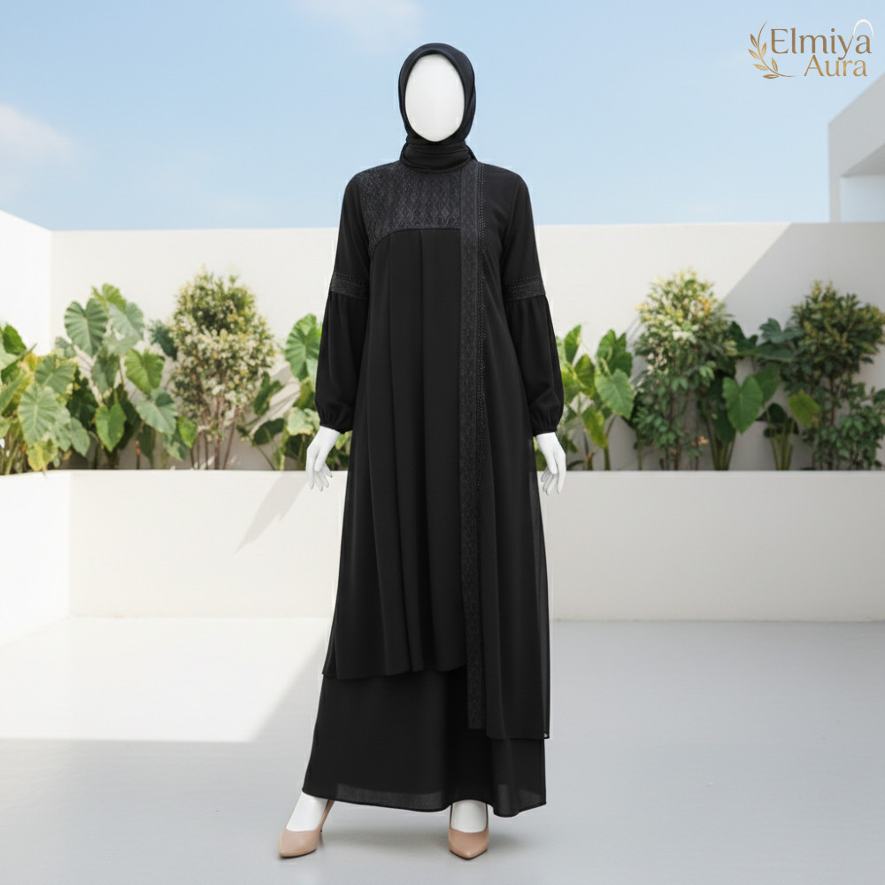 Abaya Hitam Turki Premium 2026 Gamis Wanita Modern Elegan Umroh Lebaran Terbaru 484