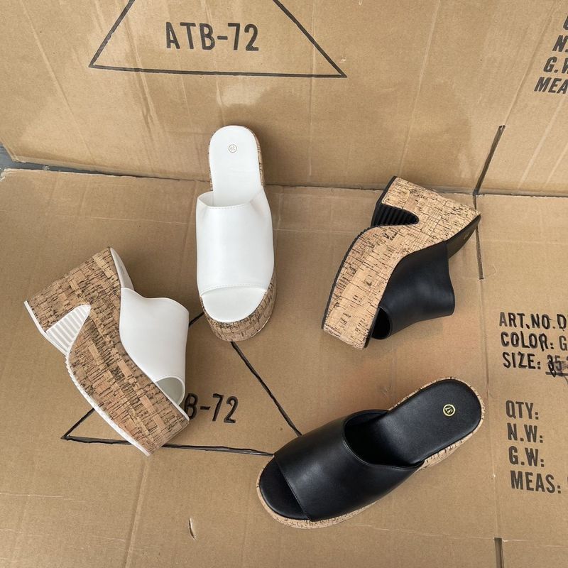 [COD] Sandal Hak Tebal Hak Tinggi Platform Sandal Selop Modis Kayu Ujung Terbuka Sepatu Wanita
