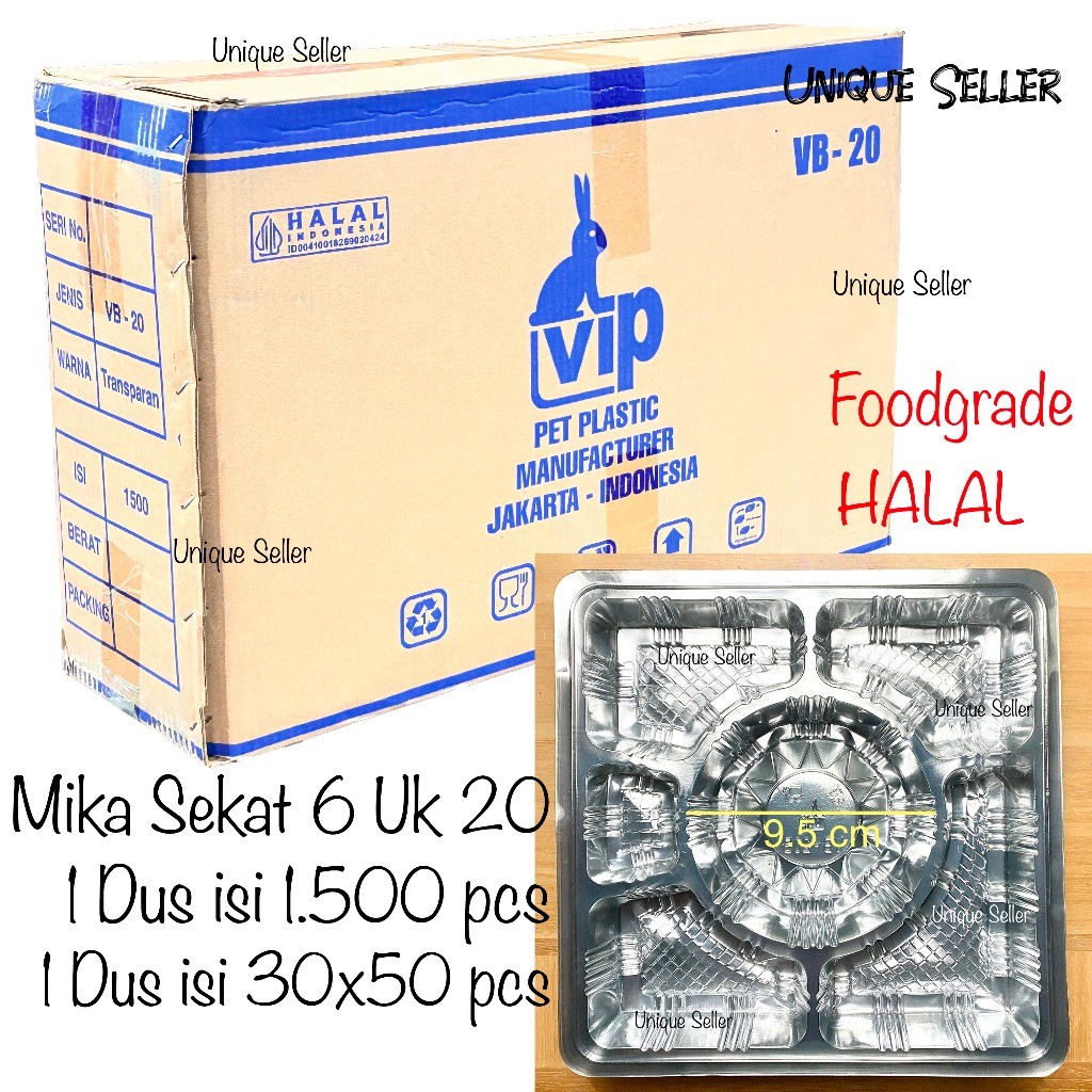 1 Dus Mika Sekat 6 Bulat Uk 20 cm VIP isi 1.500 pcs untuk Dus Nasi 20x20 cm / Mika Samir Lauk Sekat 