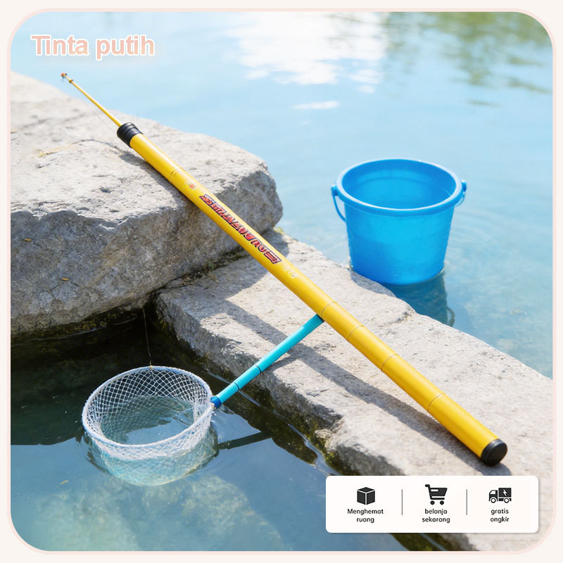 Joran pancing mini ultra pendek, dapat ditarik hingga 40 cm, joran pancing anak-anak, joran pancing 