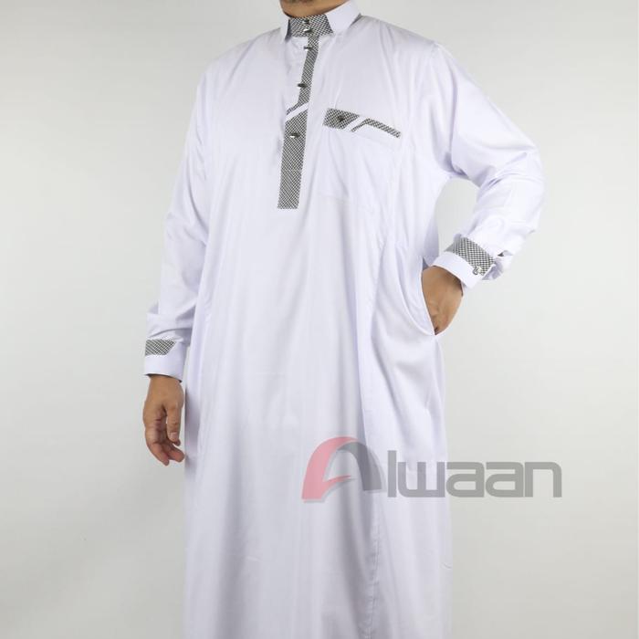 GAMIS JUBAH ALWAAN DENGAN VARIASI KERAH MANSET JD053 BAJU MUSLIM PRIA DEWASA lengan panjang hitam ka