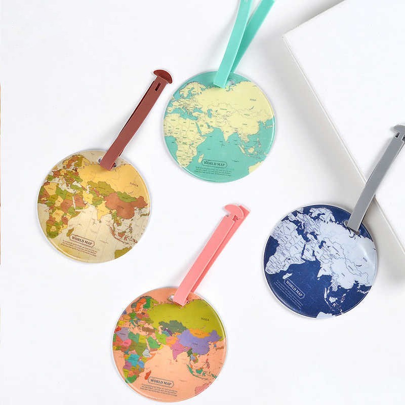 ASTARA - 2pcs Luggage Tag World Map Label Koper Peta Dunia Travel Name Tag Label Gantungan Koper Tas
