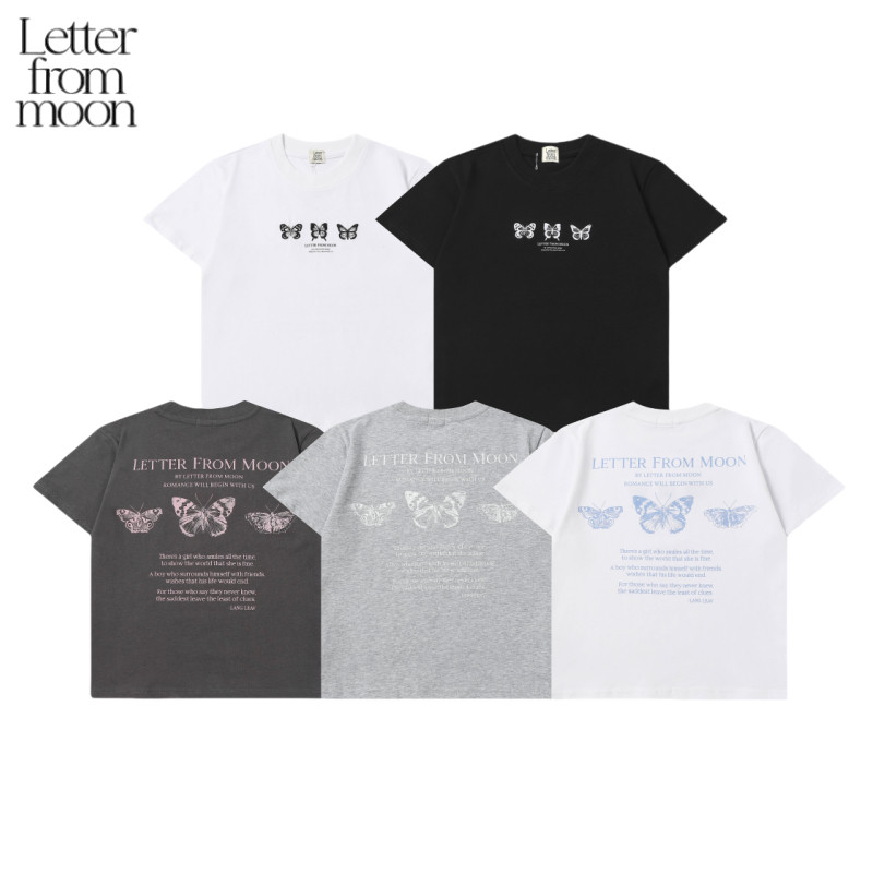 Korea Letter From Moon Kaos lengan pendek dengan sulaman kupu-kupu