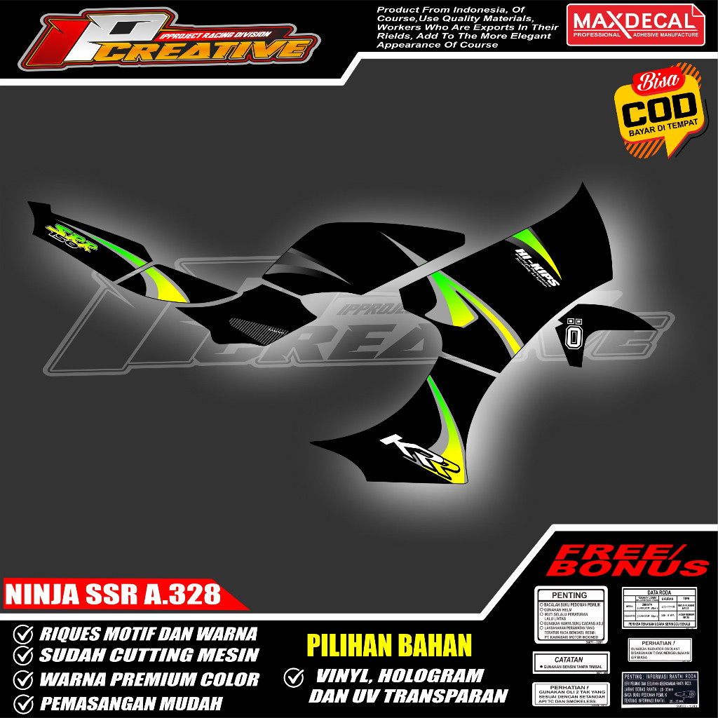 (COD)STICKER  STRIPING MOTOR ORIGINAL NINJA SSR  DESAIN RACING HOLOGRAM DAN TRANSPARAN