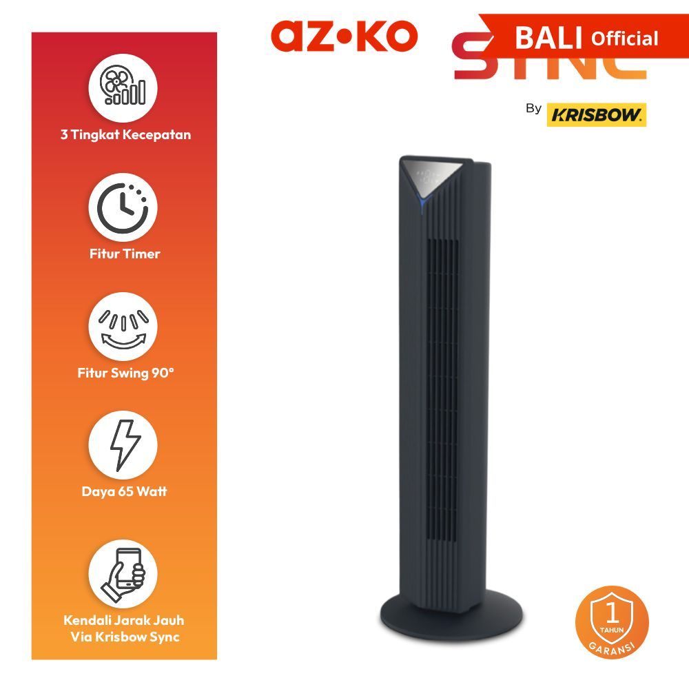 AZKO Krisbow Sync Smart Kipas Angin Berdiri Wifi - Hitam Floor Standing Tower Fan Pendingin Ruangan 