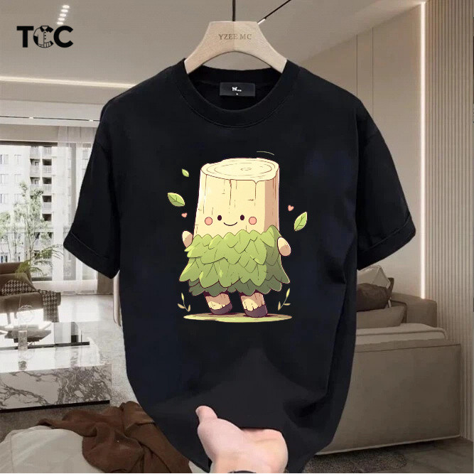 Kaos Pria Wanita Katun 220g Motif Tunggul Pohon dengan Rokok Daun Lucu | Kaos Oversize Kasual Nyaman