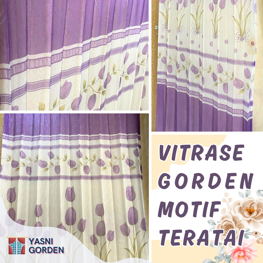 VITRASE GORDEN JENDELA BLACKOUT PREMIUM MOTIF BUNGA TULIP BAHAN TIDAK LUNTUR DAN TIDAK MELAR - UNGU