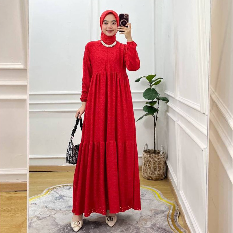 PRILLY BUSANA - GISKA GAMIS KATUN BORDIR - GAMIS BORDIR - GAMIS LEBARAN KATUN BORDIR