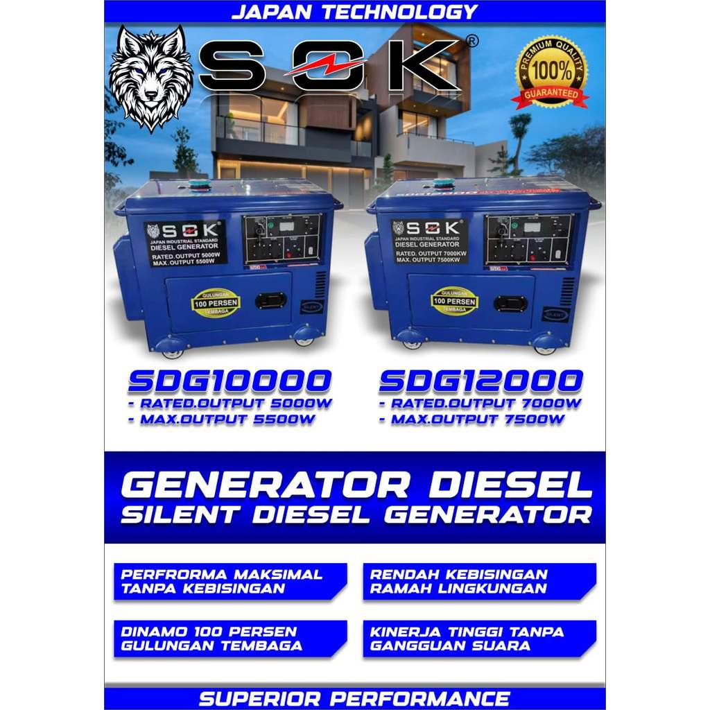 Genset Silent DIESEL 7000W SOK SDG-12000 / Power Generator SOLAR 7000 Watt Genset Listrik Rumah Kant