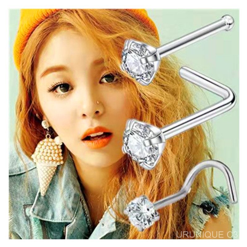 COD Anting hidung zircon anting hidung mini dari baja tahan karat anting hidung berbentuk angka 5 ci
