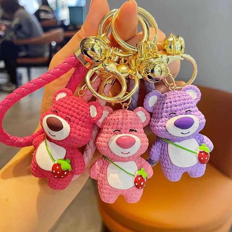 Lucu Gantungan Kunci Anti Hilang Beruang Stroberi, Liontin Boneka Imut, Cocok Untuk Tas Anak TK – Gr