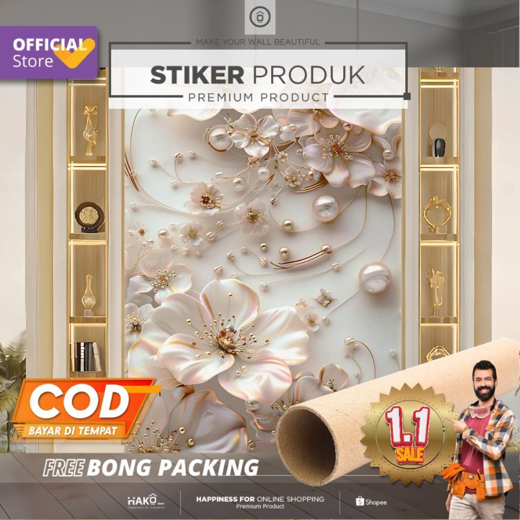 Stiker Dinding | Stiker Dinding Bunga 3D | Stiker Dinding Motif Bunga 3D | Stiker Dinding Gambar Bun