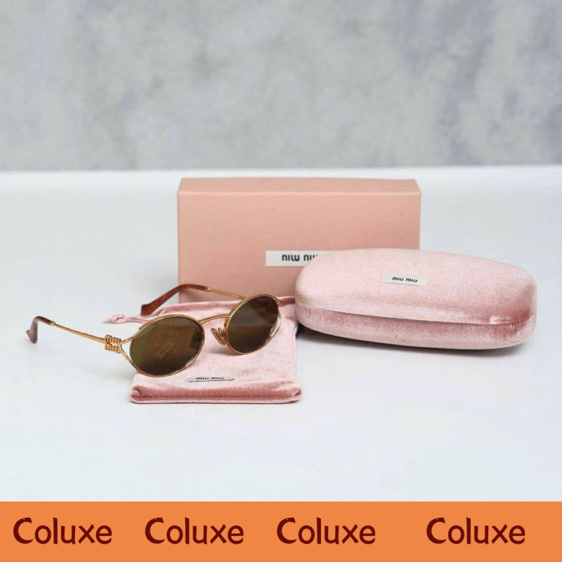 NEW MIU MIU MIUMIU Logo Oval Metal Sunglasses