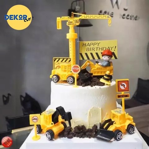 CAKE TOPPER KUE ULANG TAHUN BENTUK MOBIL TRUK EXCAVATOR SET / Dekorasi Kue Ulang Tahun Mobil