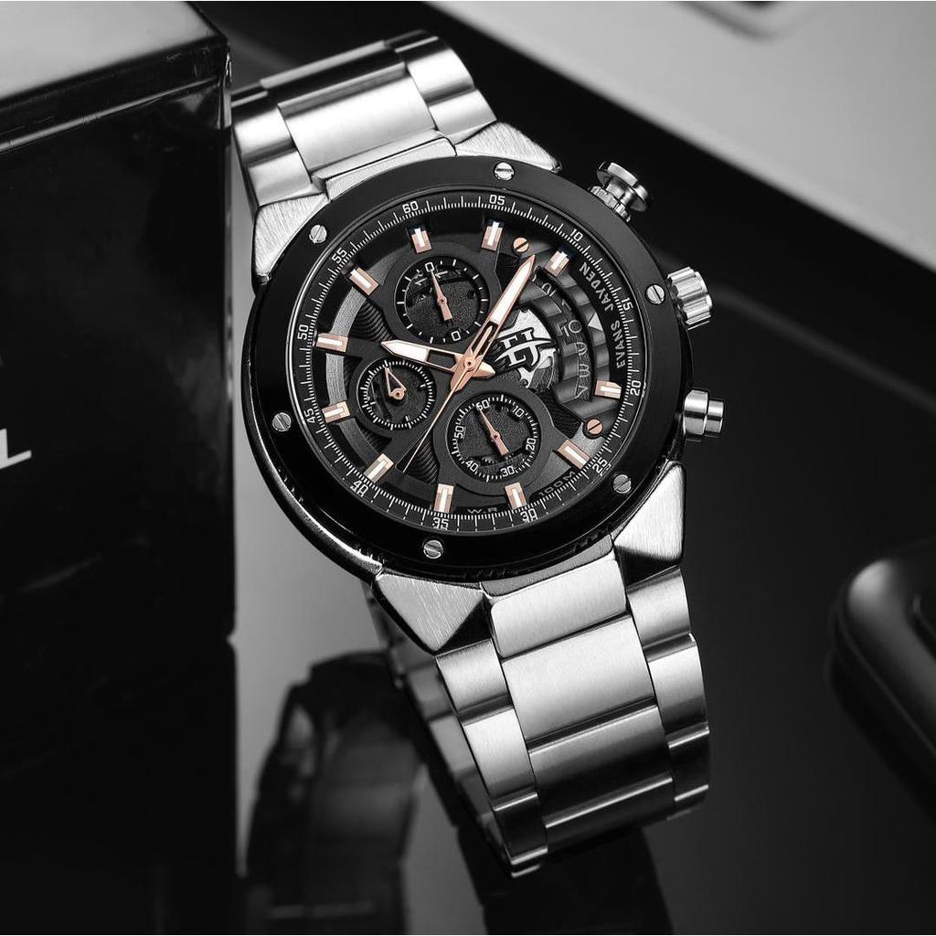 Evans Jayden Jam Tangan Pria EJ 9562 Rantai Stainless Steel Chronograph Kaca Sapphire Water Resistan