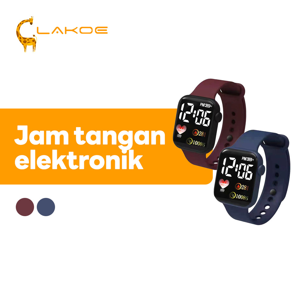 LAKOEOFFICIALMAL Jam Tangan LED Digital Jam Tangan Karet LED Tahan Air Jam Tangan Olahraga Kotak Kec