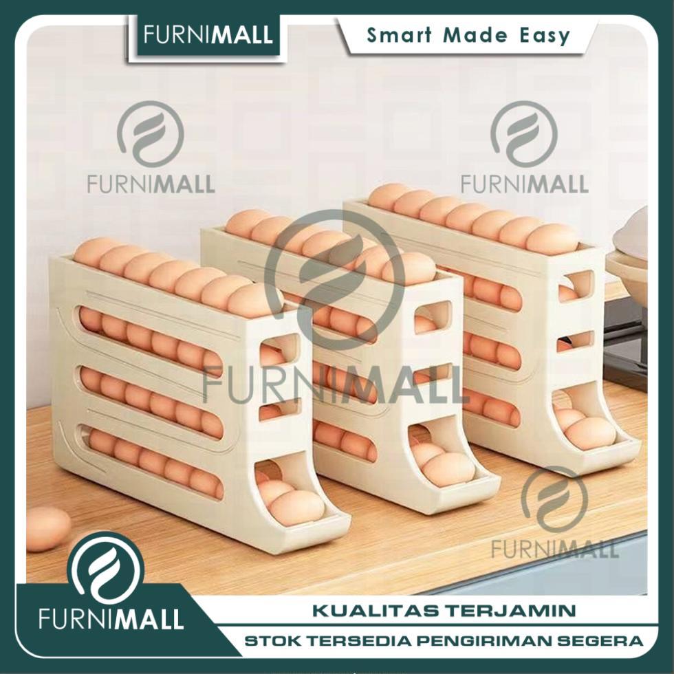 FURNIMALL Rak Telur 4 Tingkat Susun Plastik Keranjang Penyimpanan Telor Ayam Bebek Untuk Dapur Hunia