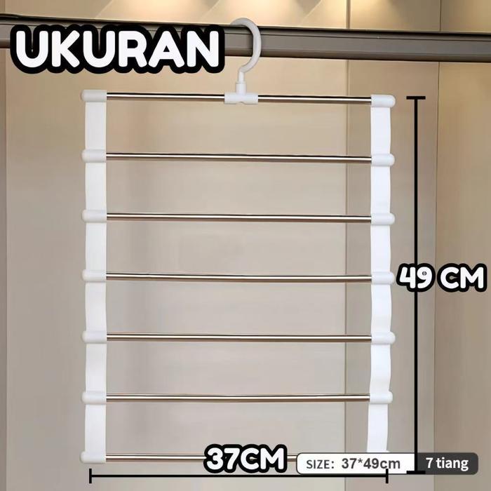 Free stickers-​​Baja tahan karat Gantungan Susun 7 Lapis - Lemari pakaian Untuk Syal, Hijab, Celana,