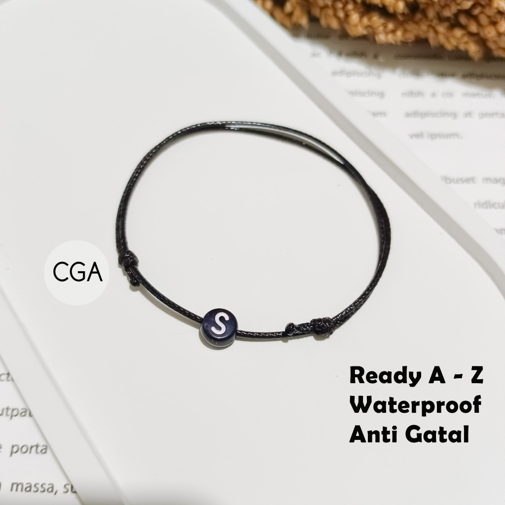 Gelang Inisial Huruf Bulat Hitam A-Z  Gelang tali huruf Nama Custom Huruf