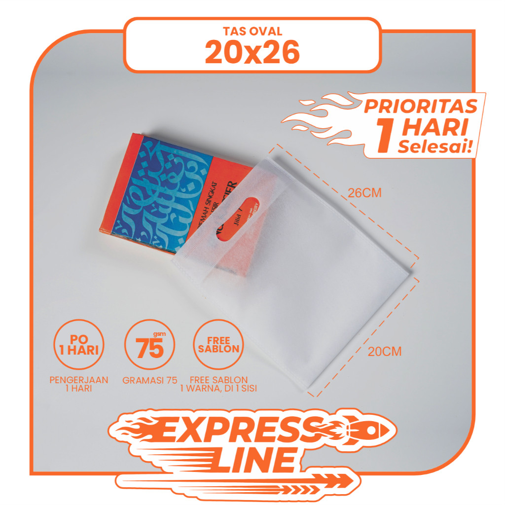 TAS SPUNBOND JINJING OVAL 20X25 SABLON COSTOM 1 HARI JADI  (EXPRESS LINE) UNTUK TAS SOUVENIR, SYUKUR