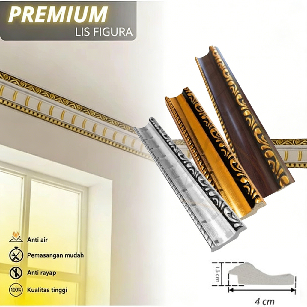2Meter Lis Pigura List Figura Premium Dinding Dekorasi PVC Plafon 4CM Series Anti Air Anti Rayap