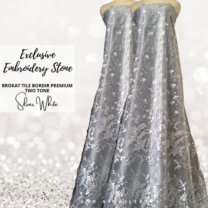 Exclusive Kain Brokat Tile Embroidery Tile Bordir Bahan Kebaya Putih