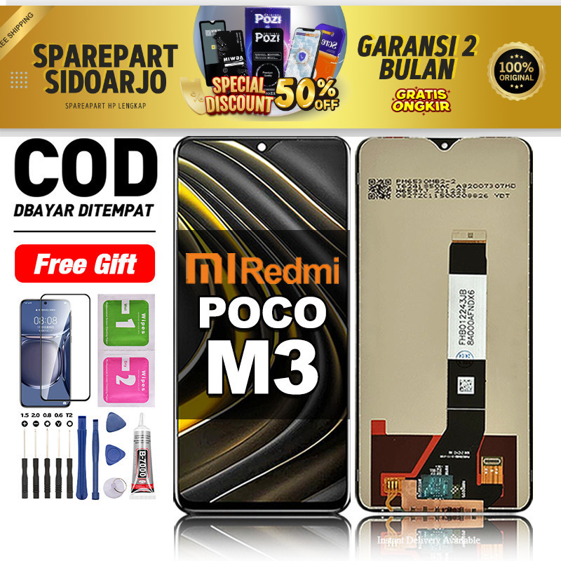 LCD POCO M3 Fullset hp layar Touchscreen untuk Glass Touch Screen Digitizer COD original free lem-as