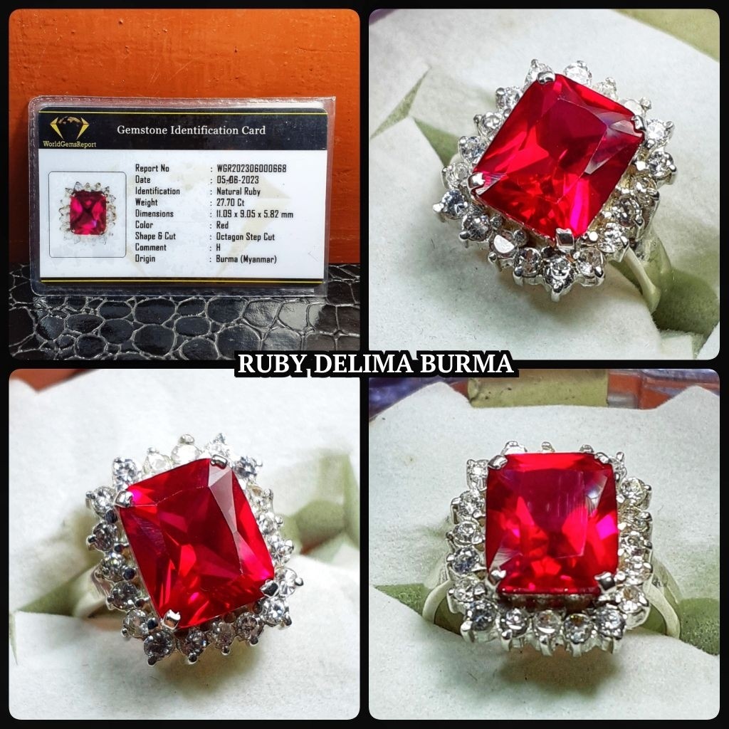 Natural Batu Permata Ruby Burma Pigeon Blod Super + Ring Perak Cewek