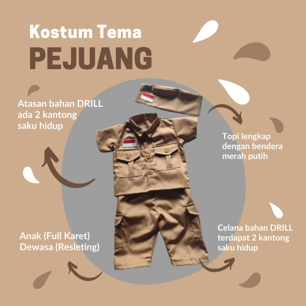 KOSTUM PEJUANG | BAJU KARNAVAL TEMA PEJUANG ANAK-DEWASA