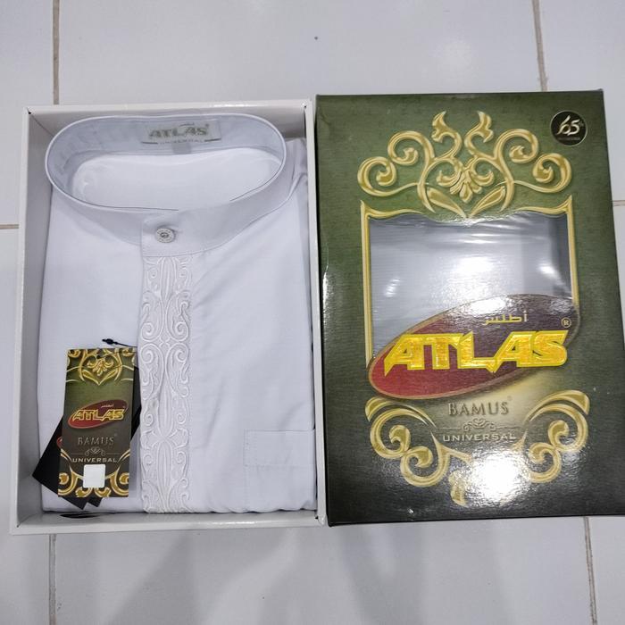 [Koleksi Lebaran] BAJU KOKO ATLAS LENGAN PANJANG GROSIR - BAJU MUSLIM ATLAS -BAMUS ATLAS - Putih, S