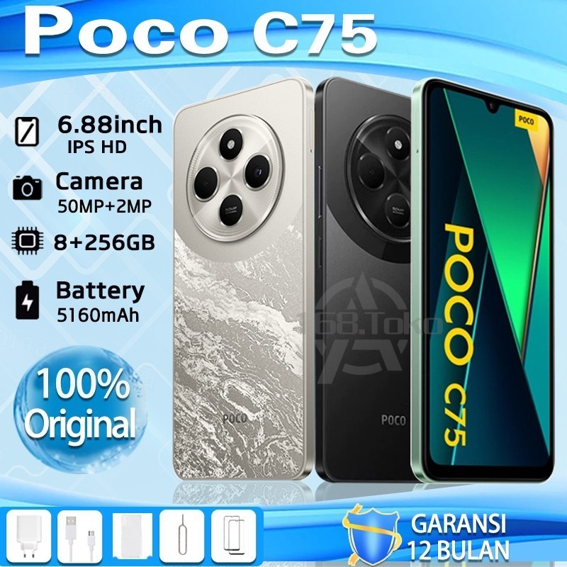 hp  poco c75 ram 8/256gb NFC Baru Tersegel Original AI kamera HD+ COD Garansi Resmi 12Bulan