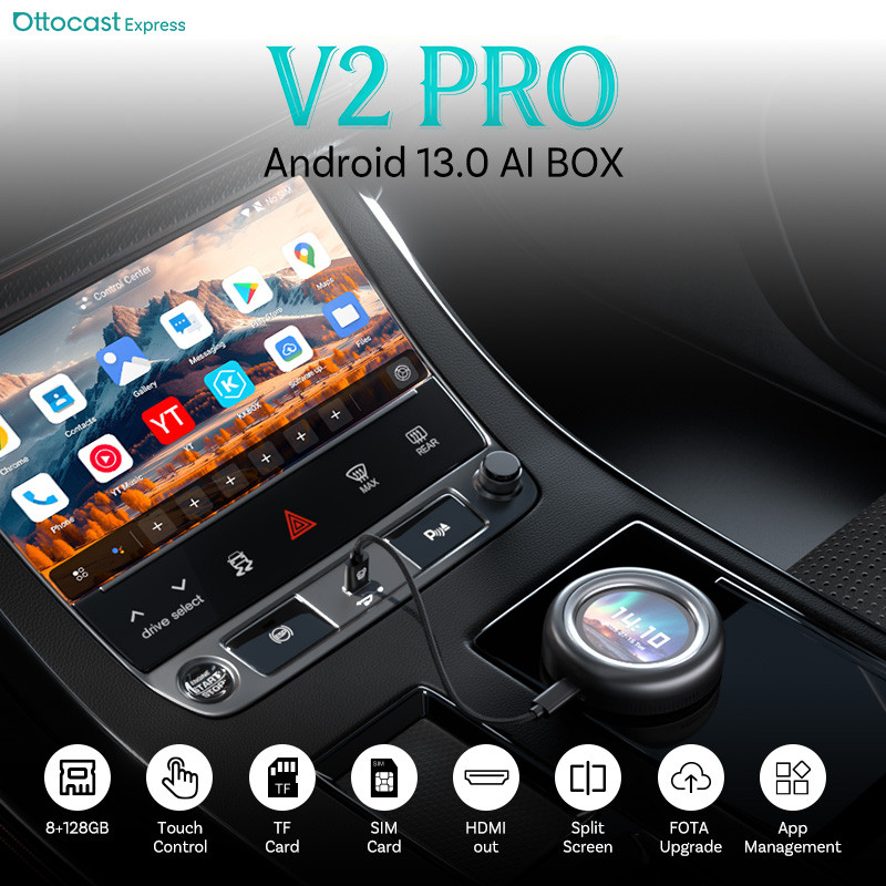 Ottocast V2PRO Car Android Box 3in1 CarPlay System 8+128GB Wireless touscreenSupport HDMI TF SIM Wir