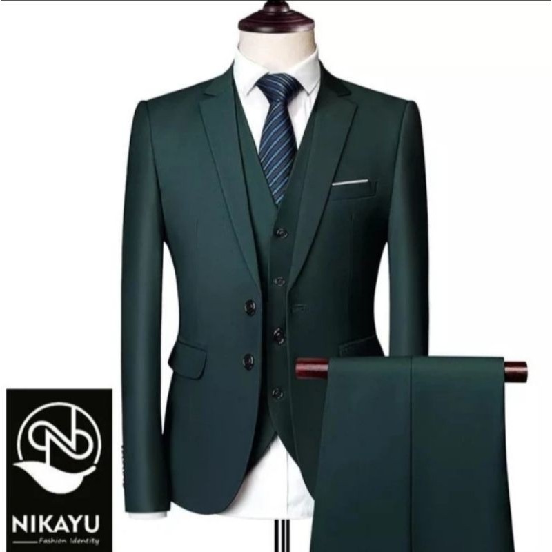 Blazer Modric Green Hijau - Jas Pria Slimfit Casual list putih keren murah