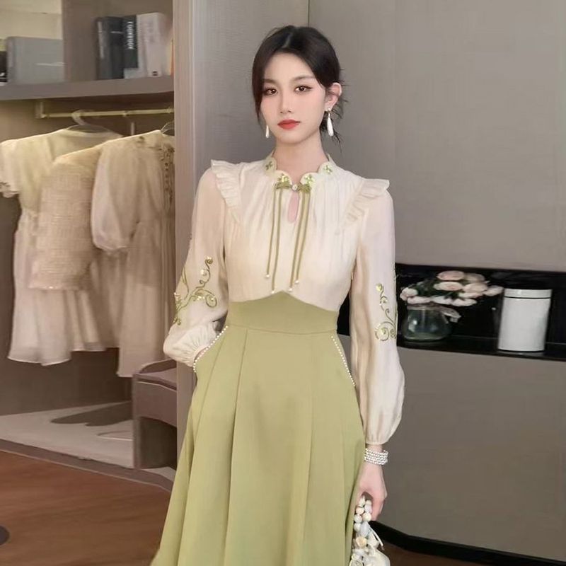[COD]Gaun ramping temperament gaya Cina wanita gaun panjang