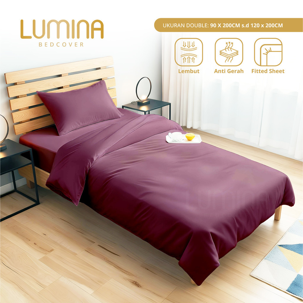 Lumina Bedcover - Sprei & Bedcover Set Burgundy - Ukuran Lengkap 90x200/100x200/120x200