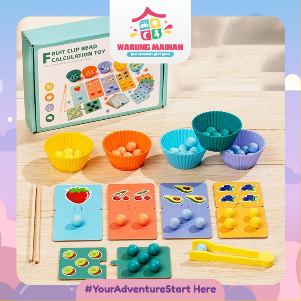 [WARUNGMAINAN] [WM526] MAINAN ANAK KAYU MONTESSORI BELAJAR BERHITUNG ANGKA BEADS SORTIR WARNA CHOPST