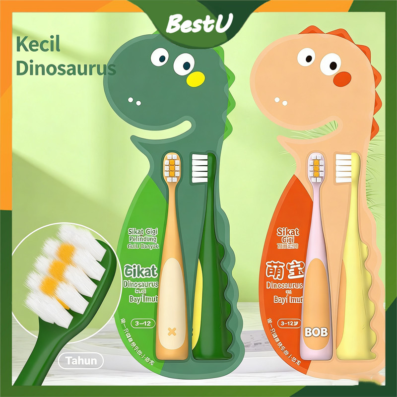 2 Pcs Sikat Gigi Anak Dino – Bulu Ultra Lembut 0.12Mm
