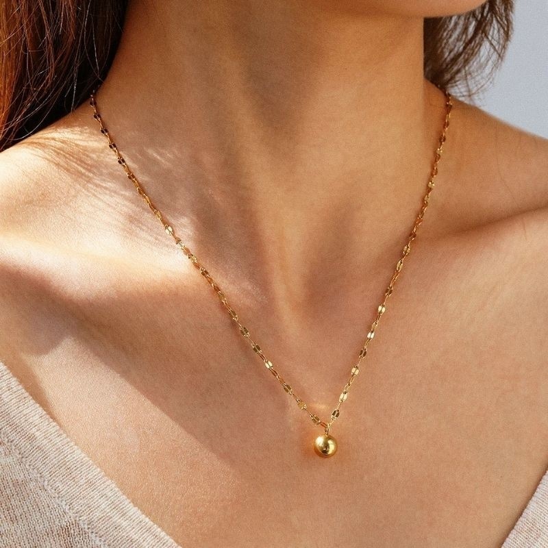 KALUNG WANITA TITANIUM PECAH KOPI BANDUL BULAT ASLI TIDAK LUNTUR