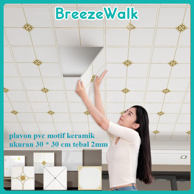 Breezewalk - Plafon PVC Motif Keramik 30x30 cm Anti Air Wallpaper Langit-Langit Dekorasi Modern