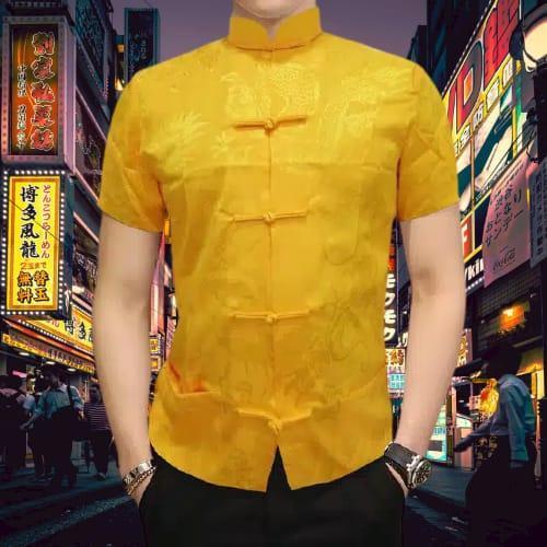 Cheongsam Pria Lengan Pendek Bahan Semi Sutera - Putih, S Terlaris