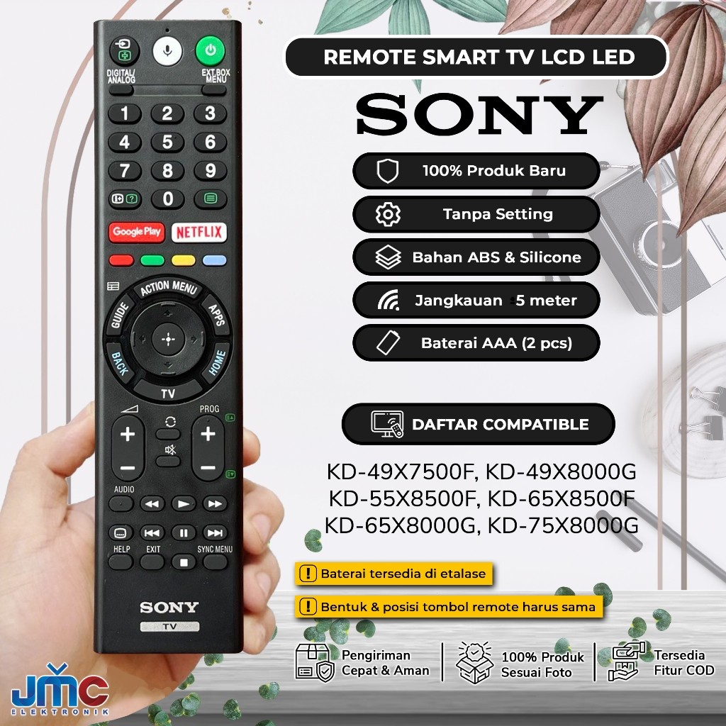 Remote RMP-310P Penganti Remot TV Sony Model KD-49X7500F KD-49X8000G KD-49X8500G KD-55X7500F KD-55X8