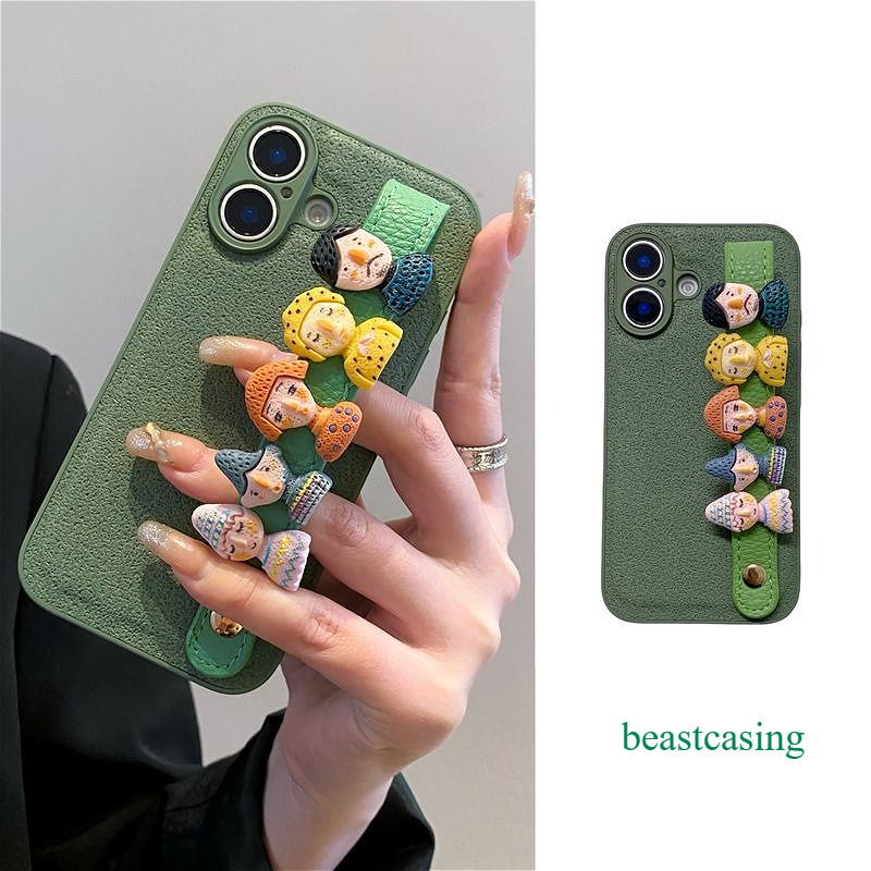 Fun green 3D doll leather strap and wristband, suitable for iPhone 17 Promax phone case Apple 16Pro 